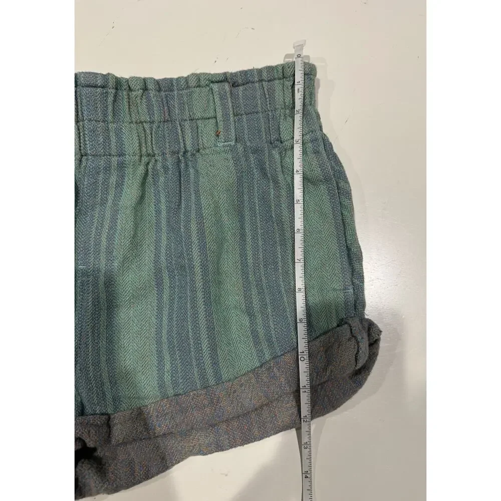 Free People Solar Flare Baja Stripe Cuff Shorts In Ocean Blue Sz M